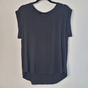 Rebel Society large cuffed sleeveless crew neck top black closet staple minimali